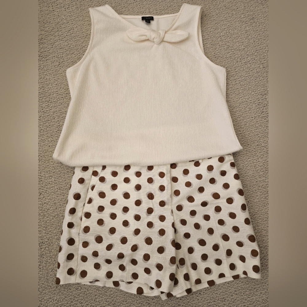 Ann Taylor Chic Cream Top and Polka Dot Shorts Set